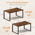 LAMU Cabinet Organizer Shelf, Set of 4 Expandable Kitchen Counter Shelve Plate Organizer for Cabiner, Stackable Spice Rack, CupBoard Organizers and Storage, Brown - Image 7