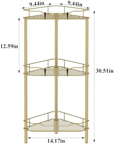 HuggieGems Metal Floor Standing Corner Shower Caddy, Gold, 3 Tier - Image 7