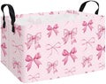 Rectangular Collapsible Laundry Basket with Side Handles, Pink Bow by QUEENLALA