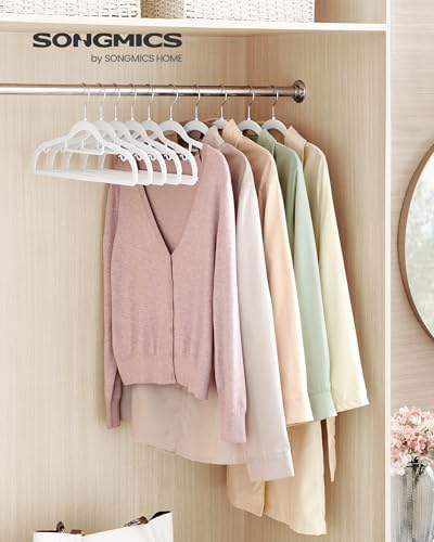 SONGMICS Pack of 50 Coat Hangers, Space-Saving Plastic Clothes Hangers | Non-Slip, 0.2 Inches Slim, 16.5 Inches Wide, 360° Swivel Silver Hook, White, UCRP20WT50 - Image 2
