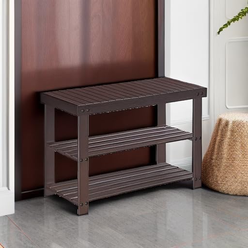 SONGMICS Shoe Rack Bench, 3-Tier Bamboo Shoe Storage Organizer, Entryway Bench, Holds Up to 286 lb, 11.3 x 27.6 x 17.8 Inches, for Entryway Bathroom Bedroom, Brown ULBS04Z | Shoe Storage Organizer, Holds Up to 286.6 lb, Brown, BAMBOU Collection ULBS04Z - Image 5