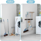 Brown Broom Holder Wall Mount - Heavy Duty Wood Mop and Broom Organizer with 5 Slots & 4 Hooks - Rustic Garden Tool Hanger for Laundry Room Closet Kitchen Garage Storage and Organization - Image 4