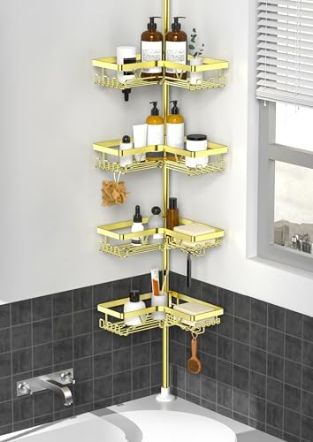 KEGII Corner Shower Caddy Tension Pole, Bathroom Storage Rack, Gold by KEGII