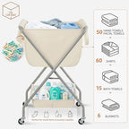 STORAGE MANIAC Collapsible Laundry Cart with Wheels 35.6"H Removable Canvas Bag Rolling Laundry Hamper Clothes Basket with Wheels, Sturdy Steel Frame Folding for Small Narrow Space Easy Storage, Beige - Image 4