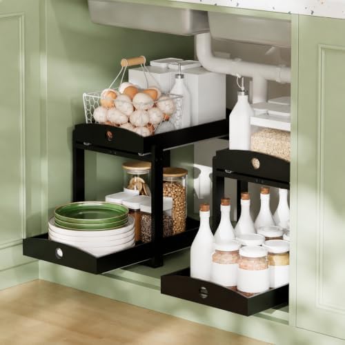 Bamboo Under Sink Organizer 2 Tier Pull Out Cabinet Storage Drawer - Image 2