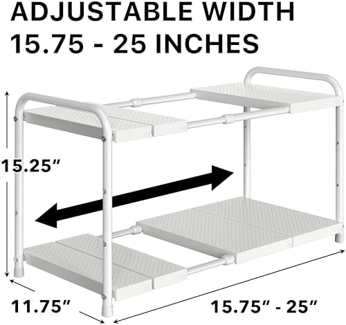 Simple Houseware Under Sink 2-Tier Heavy Duty Expandable Organizer, White - Image 2