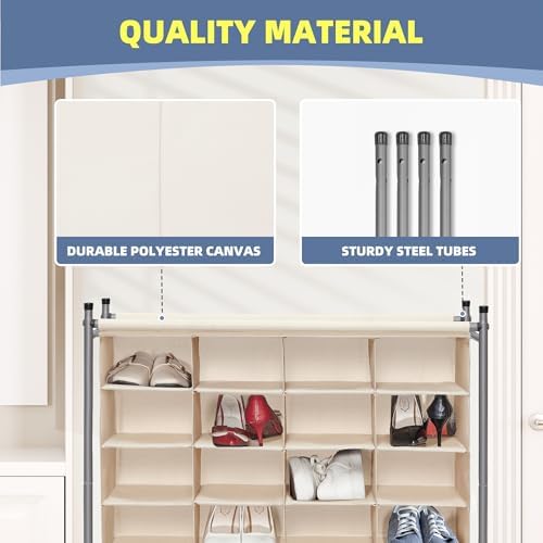 STORAGE MANIAC Stackable Shoe Cubby Organizer, Free Standing Shoe Cube Rack for Entryway, Bedroom, Apartment, Closet, 20-Cube Beige - Image 6