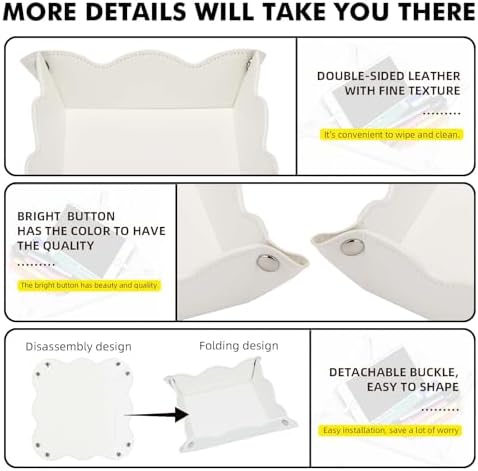 Valet Tray for Men Women 2 Pack - PU Leather Travel Catchall Tray Organizer - Desk Bedside Nightstand Storage Box for Jewelry Key Phone Remote Controller Wallet Watch Glasses Readers -White - Image 6