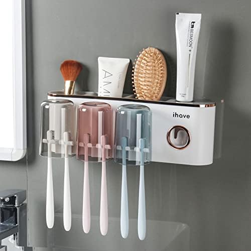 iHave Toothbrush Holders for Bathrooms Wall Mounted with Dispenser & 3 Cups by ihave