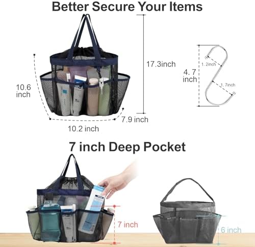Mesh Shower Caddy Portable with Drawstring - 2-Handle Shower Bag for Dorm - Image 5