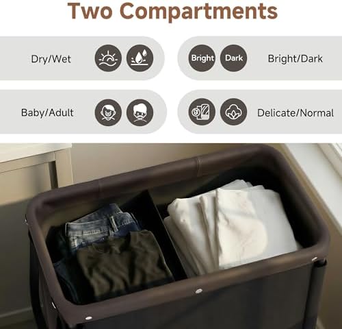 StorageWorks 2 Section Laundry Hamper, 100L Black Sorter Cart with Wheels - Image 4