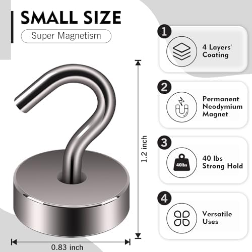 Neosmuk Magnetic Hooks Steel Tube Design for Cruise,40lb+ Grey,10 Pack - Image 5