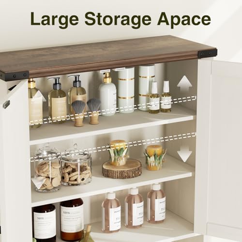 Over The Toilet Storage Cabinet with Farmhouse Doors and Adjustable Shelf, Tall Bathroom Organizer with Metal Stand Space Saver Over Toilet , Wood Rack for Bathroom, Restroom, Laundry, White - Image 4