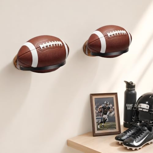 2 Pack Football Wall Mount Display Rack with Wooden Base - Image 6