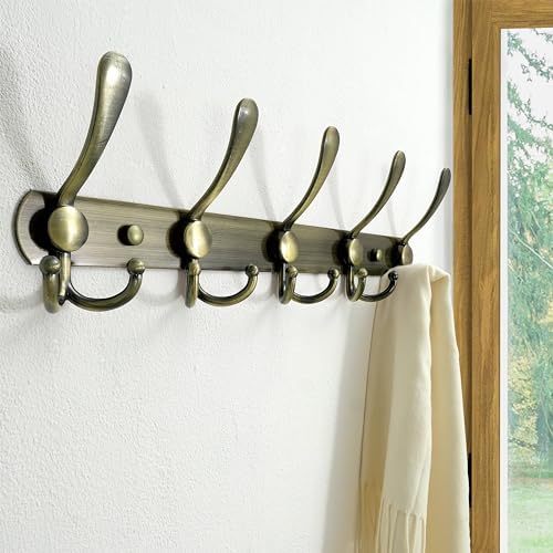 Dseap Wall Mounted Coat Rack - 5 Tri Hooks, Heavy Duty, Stainless Steel, Metal Coat Hook Rail for Coat Hat Towel Purse Robes Mudroom Bathroom Entryway (Bronze, 2 Packs) - Image 6