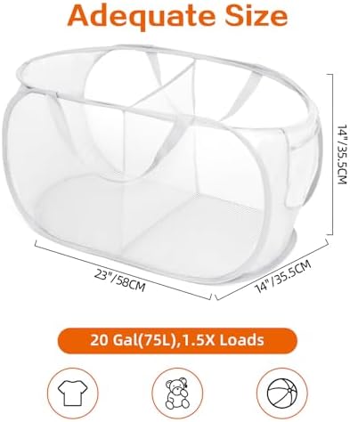 Durable Collapsible Foldable Mesh Pop Up Laundry Basket, 2 Compartments Easy to Carry & Sort Clothes Hampers for Home, Dorm, Travel White - Image 4