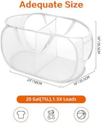 Durable Collapsible Foldable Mesh Pop Up Laundry Basket, 2 Compartments Easy to Carry & Sort Clothes Hampers for Home, Dorm, Travel White - Image 4