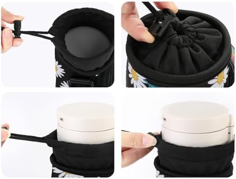 Nuovoware Water Bottle Carrier Bag, 25oz/32oz Bottle Pouch Holder, Adjustable Shoulder Hand Strap 2 Pocket Sling Neoprene Sleeve Sports Accessories for Hiking Travelling Camping, BlackDaisy - Image 7