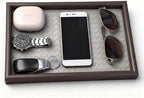 Wooden Valet Tray with Leather Base - Nightstand Catchall Organizer for Cologne, Perfume, Keys, Wallet, Phone, Watch, Jewelry & Sunglasses (Llight Gray) by Zosenley