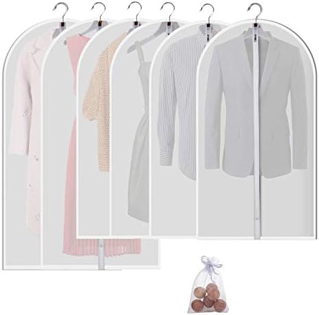 Mskitchen Garment Bags for Hanging Clothes, Clear Plastic Closet Storage Covers with Cedar Balls, 24" x 43"/54”, 6 Pack by MsKitchen