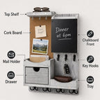 Key Holder Wall Mount with Drawer and Mail Organizer, Grey - Image 5