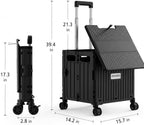 Foldable Utility Cart with Stair Climbing Wheels, Collapsible Rolling Crate with Telescoping Handle, Folding Shopping Trolley Handcart Grocery Book File Tool Teacher Storage Basket (Black, 4 Wheels) - Image 2