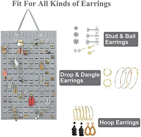 RESOVO Hanging Earrings Organizer, Wall Earring Holder with 2 Hooks, Holds Up To 300 Pairs, Compact Design, Soft Material-Silber Grey - Image 3
