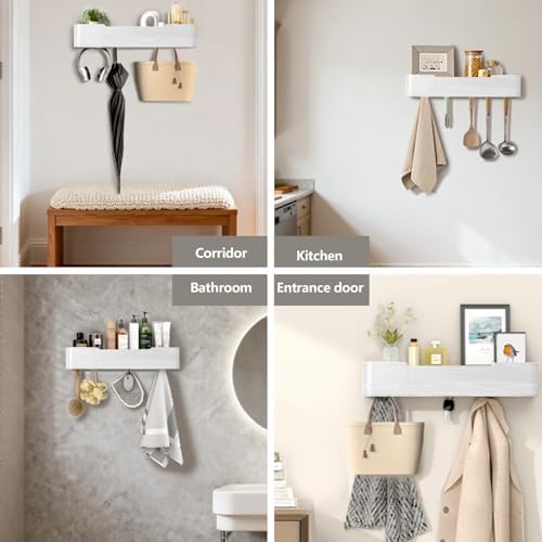 Wall Mounted Coat Rack with Shelf, Wooden Entryway Organizer with Hidden Metal Hooks for Hanging Coats Bags Keys, Modern Floating Shelf for Hallway Bathroom - Image 5