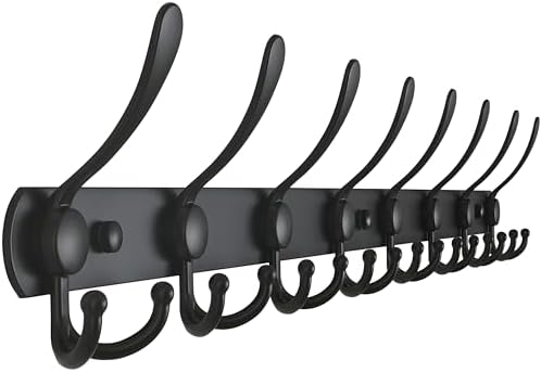 Dseap Coat Rack Wall Mount - 29.5” Long 8-Tri-Hooks Heavy Duty Coat Hanger Rail Wall Hooks for Hanging Coats Hats Clothing Clothes Purse Mudroom Entryway, Black by Dseap