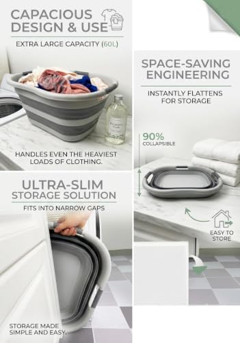 SAMMART 40L (10.5 gallon) Collapsible Plastic Laundry Hamper - Foldable Pop Up Storage Container/Organizer - Portable Washing Tub - Space Saving Basket (1, Grey/Dark Grey) - Image 4