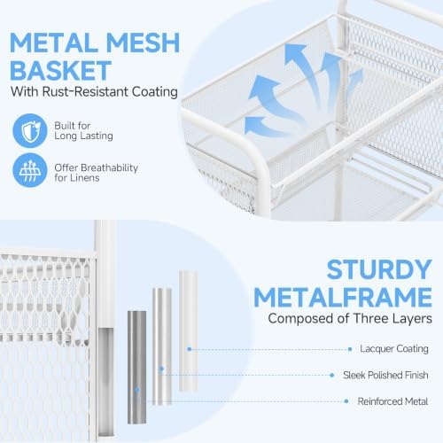 KINGRACK 5 Tier Rolling Cart, Metal Utility Storage Cart with Pegboard | Screwless Assembly, Lockable Wheels, 4 Hooks & 1 Bin, Mobile Organizer for Bathroom Kitchen Office Craft Room Laundry, White - Image 5