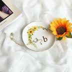 COLLECTIVE HOME - Ceramic Jewelry Tray, Trinket Dish for Rings Earrings Necklaces Bracelet Watch Keys, Birthday Mother's Day Christmas Gift for Women, 4.75", White Surface wirh Sunflowers (b) - Image 2