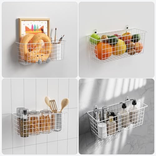 MaraFansie Wire Basket 4-Pack [Extra Large] Hanging Wall Organizer Cabinet Storage Basket Wall Mounted Shelves Rustic Farmhouse Decor for Home Kitchen Bathroom, White - Image 3