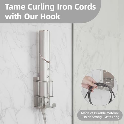 Curling Iron Holder, Stainless Steel Flat Iron Holder Wall Mount, Hair Straightener Holder for Bathroom Storage, Flat Iron Holder Wall Mount Space Saving Hair Tool Organizer Silver BANJEKT - Image 5