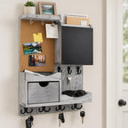 Key Holder Wall Mount with Drawer and Mail Organizer, Grey by HEKOOLA