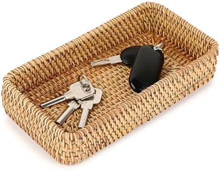 Hipiwe Key Basket for Entryway Table Small Natural Rattan Serving Tray by Hipiwe