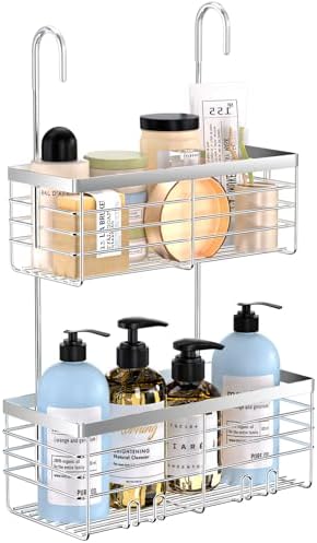 YUOROS 2 Tier Shower Caddy Hanging Over the Door (Silver) by YUOROS