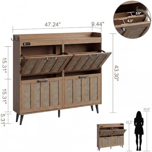 ChooChoo Shoe Storage Cabinet with 4 Flip Drawers and Deodorizer - Image 3