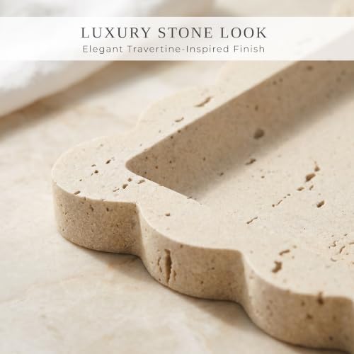Decorative Scalloped Tray - Beautiful Travertine Stone Inspired 8"x8" Vanity Tray for Jewelry, Perfume and Trinkets - The Perfect Resin Decor Accent for Any Bathroom, Nightstand & Marble Coffee Table - Image 4