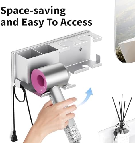 Hair Dryer Holder, Hair Tool Organizer, Blow Dryer Hanger Wall Mount for Dryer Hook, Bathroom Space-Saving Blow Dryer Organizer, Curling Irons Storage Wall Mounted (Gray) - Image 2