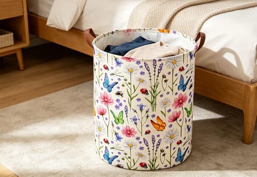 ESSME Laundry Basket,Flower Hamper Collapsible Canvas Waterproof Storage Bin for Form, Nursery Hamper,Gift Baskets(Flower cluster) - Image 3
