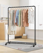 Sakugi Clothes Rack - Clothing Rack with Storage Mesh Shelf & Casters, Heavy-Duty Metal Clothing Rack for Hanging Clothes, Dresses, Coats, Large Load Capacity, Easy Assembly, Black, 44.3"x16.9"x59.0" - Image 2