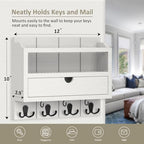 Nekon Mail Organizer with Drawer for Wall, Wooden Key Holder, White - Image 5