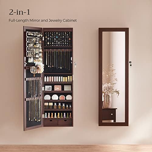 SONGMICS 6 LEDs Mirror Jewelry Cabinet, 47.2-Inch Tall, Lockable - Image 3