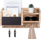 Lwenki Mail and Key Holder – Wall Mount Key Hanger with Shelf and 7 Metal Hooks – Decorative Natural Paulownia Wood Entryway Organizer with Mounting Hardware (16.5”W x 8.7”H x 3.5”D) (Wood) - Image 7