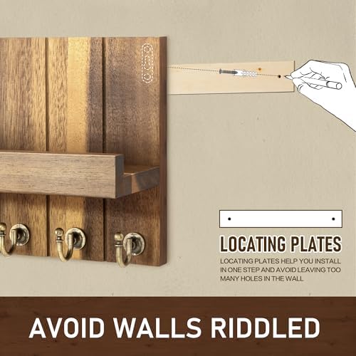 Rebee Vision Acacia Wood Key Holder Wall Mount with Shelf Home Decor, Brown - Image 6