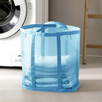 Mesh Bag with Handles, Collapsible Laundry Basket, Foldable Laundry Bag, Breathable Folding Beach Bag,Space-saving Travel Tote Bags (1, Blue) by HGZBS