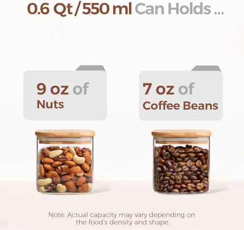 ComSaf Square Glass Containers with Lids 0.6 Qt, Set of 6 Small Glass Jars - Image 3
