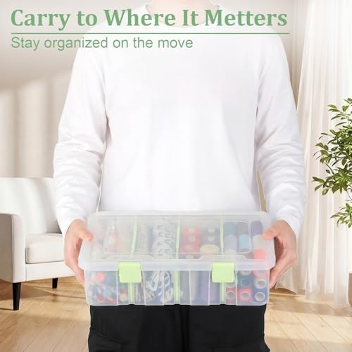 BTSKY Clear Plastic Dividing Storage Box with 4 Compartments Sewing Box - Image 5
