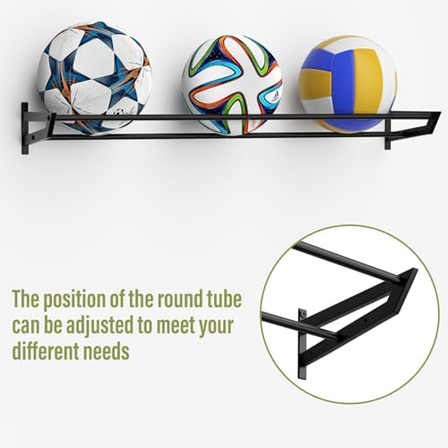 BTY Ball Holder Wall Mount Garage Sports Equipment Organizer 3 Separate Wall Ball Storage Rack with 6 Hooks for Basketball Football Soccer Volleyball - Image 3